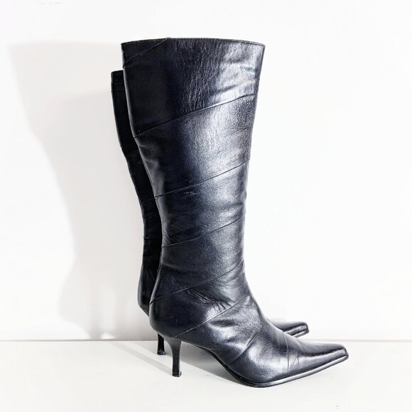 Vintage Y2K Tall Black Leather Boots / size 37 EU / size 6.7-7 US - Picture 4 of 10